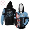 Manchester City Individueller Name UK Flagge Schädel Himmel Blau Reißverschluss-Hoodie