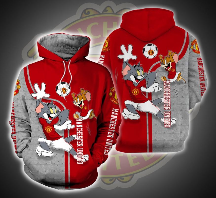 Tom Mu Colal Manchester United Rot Grau Tom And Jerry Kapuzenpullover