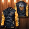 FC Lorient Schwarz Gelb Leder Bomberjacke