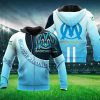 Olympique de Marseille Licht Blau Logo Reißverschluss-Hoodie