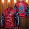 Olympique de Marseille Rot Dunkel Blau Leder Bomberjacke
