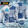 Olympique de Marseille Weiß Blau Hässliches Weihnachten Sweater V2