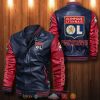 Olympique Lyon Dunkel Blau Rot Leder Bomberjacke