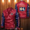Olympique Lyon Rot Dunkel Blau Leder Bomberjacke