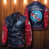 RC Strasbourg Alsace Dunkel Blau Rot Leder Bomberjacke