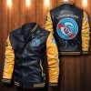 RC Strasbourg Alsace Schwarz Gelb Leder Bomberjacke