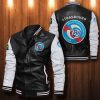 RC Strasbourg Alsace Schwarz Weiß Leder Bomberjacke
