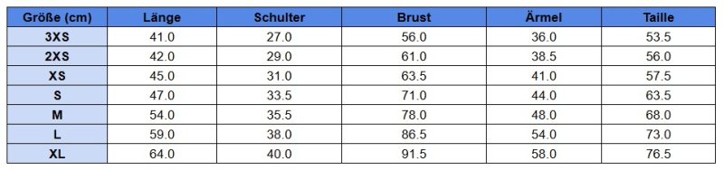Größentabelle für Pyjama-Sets
