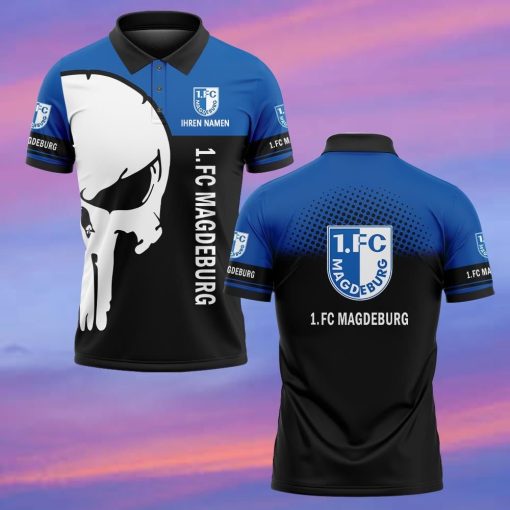 1. FC Magdeburg Individueller Name Premium Ausgabe Totenkopf Polo Hemd