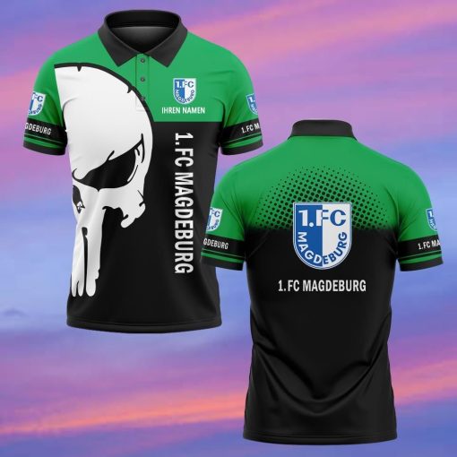1. FC Magdeburg Individueller Name Premium Ausgabe Totenkopf Polo Hemd 1. FC Magdeburg Individueller Name Premium Ausgabe Totenkopf Polo Hemd
