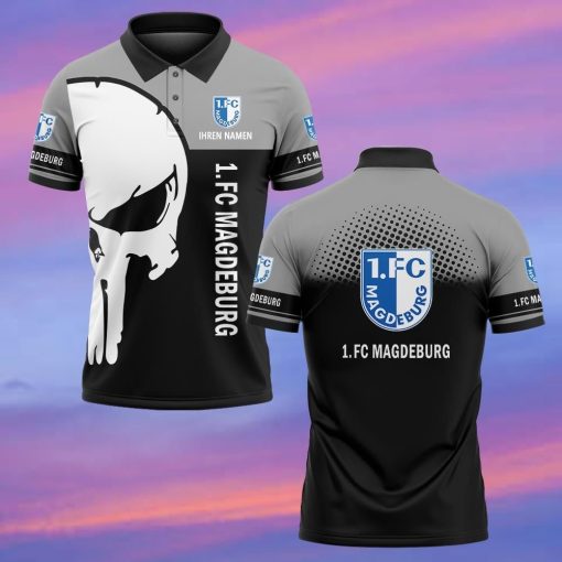 1. FC Magdeburg Individueller Name Premium Ausgabe Totenkopf Polo Hemd 1. FC Magdeburg Individueller Name Premium Ausgabe Totenkopf Polo Hemd