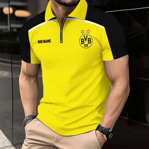 Borussia Dortmund Individueller Name Modernes Sport – Reißverschluss Poloshirt