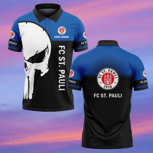 FC St. Pauli Individueller Name Premium Ausgabe Totenkopf Polo Hemd