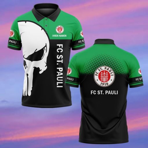 FC St. Pauli Individueller Name Premium Ausgabe Totenkopf Polo Hemd