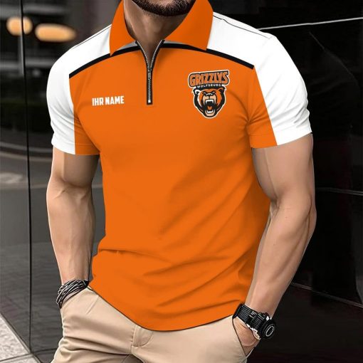 Grizzlys Wolfsburg Individueller Name Modernes Sport – Reißverschluss Poloshirt
