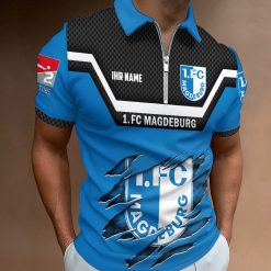 1. FC Magdeburg Individueller Name Neue Version Reißverschluss Poloshirt