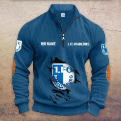 1. FC Magdeburg Individueller Name Neue Version Halbzip-Pullover