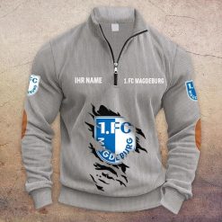 1. FC Magdeburg Individueller Name Neue Version Halbzip-Pullover