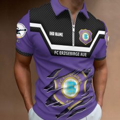 FC Erzgebirge Aue Individueller Name Neue Version Reißverschluss Poloshirt