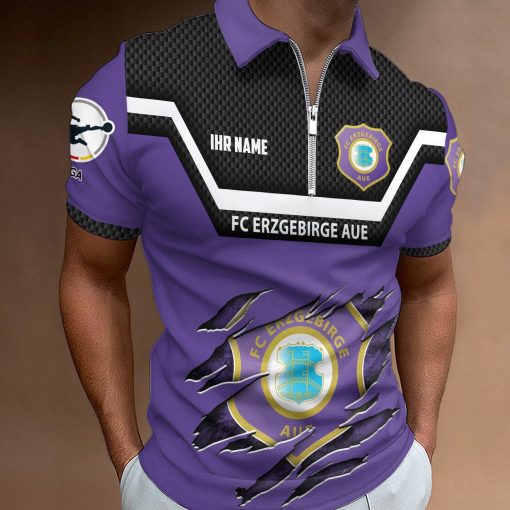 FC Erzgebirge Aue Individueller Name Neue Version Reißverschluss Poloshirt