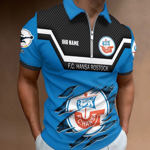 FC Hansa Rostock Individueller Name Neue Version Reißverschluss Poloshirt