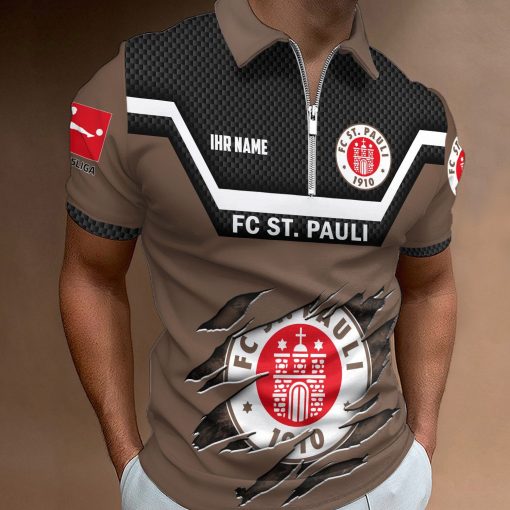 FC St. Pauli Individueller Name Neue Version Reißverschluss Poloshirt