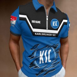 Karlsruher SC Individueller Name Neue Version Reißverschluss Poloshirt