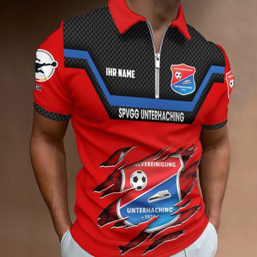SpVgg Unterhaching Individueller Name Neue Version Reißverschluss Poloshirt