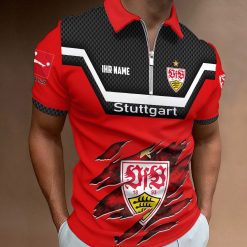 VfB Stuttgart Individueller Name Neue Version Reißverschluss Poloshirt