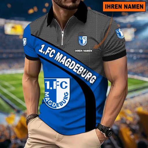 1. FC Magdeburg Individueller Name Neues Modell – Reißverschluss Poloshirt