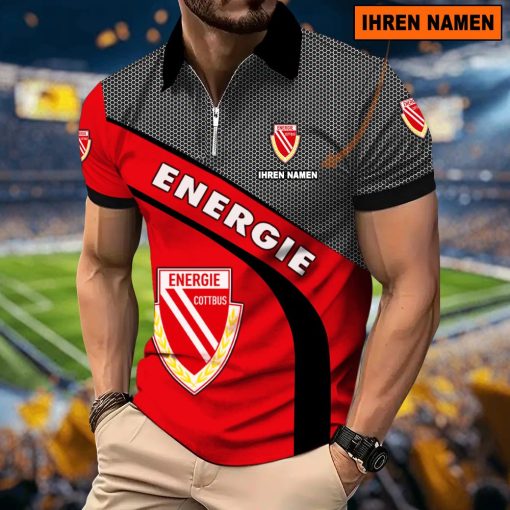 Energie Cottbus Individueller Name Neues Modell – Reißverschluss Poloshirt