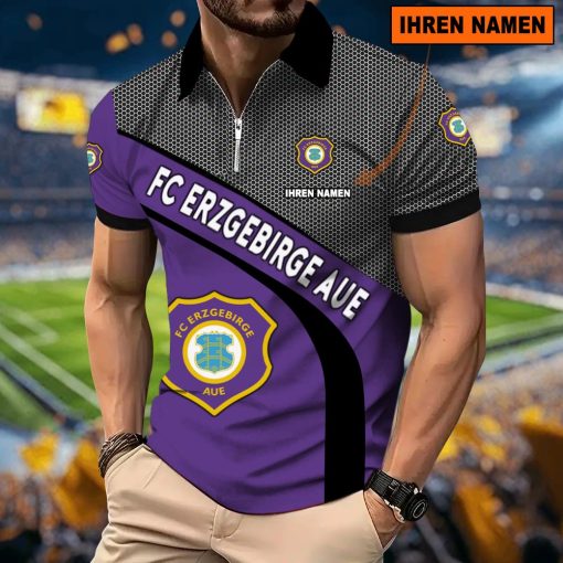 FC Erzgebirge Aue Individueller Name Neues Modell – Reißverschluss Poloshirt