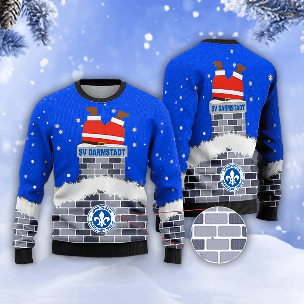 Neues Modell: SV Darmstadt 98 Weihnachtspullover mit Weihnachtsmann-Motiv Neues Modell: SV Darmstadt 98 Weihnachtspullover mit Weihnachtsmann-Motiv