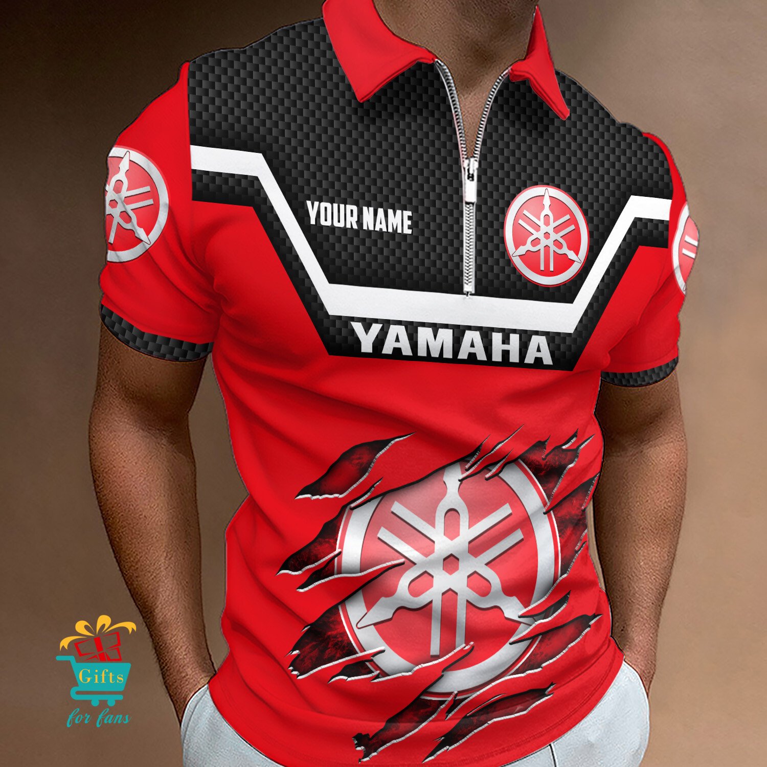 Yamaha Individueller Name Neues Design Reißverschluss Poloshirt Yamaha Individueller Name Neues Design Reißverschluss Poloshirt