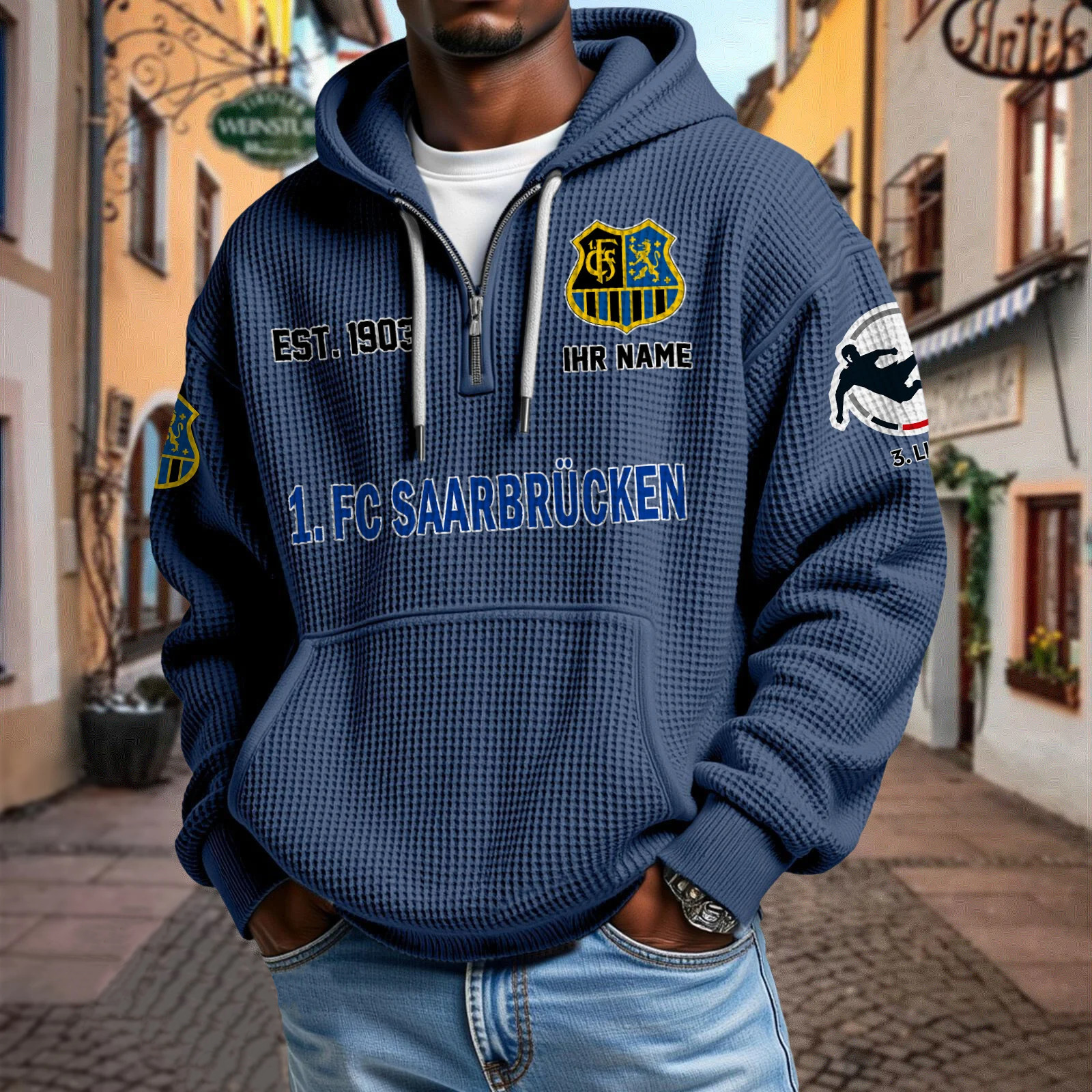 1. FC Saarbrücken – Waffel-Hoodie neue Version mit Ihrem Namen 1. FC Saarbrücken – Waffel-Hoodie neue Version mit Ihrem Namen