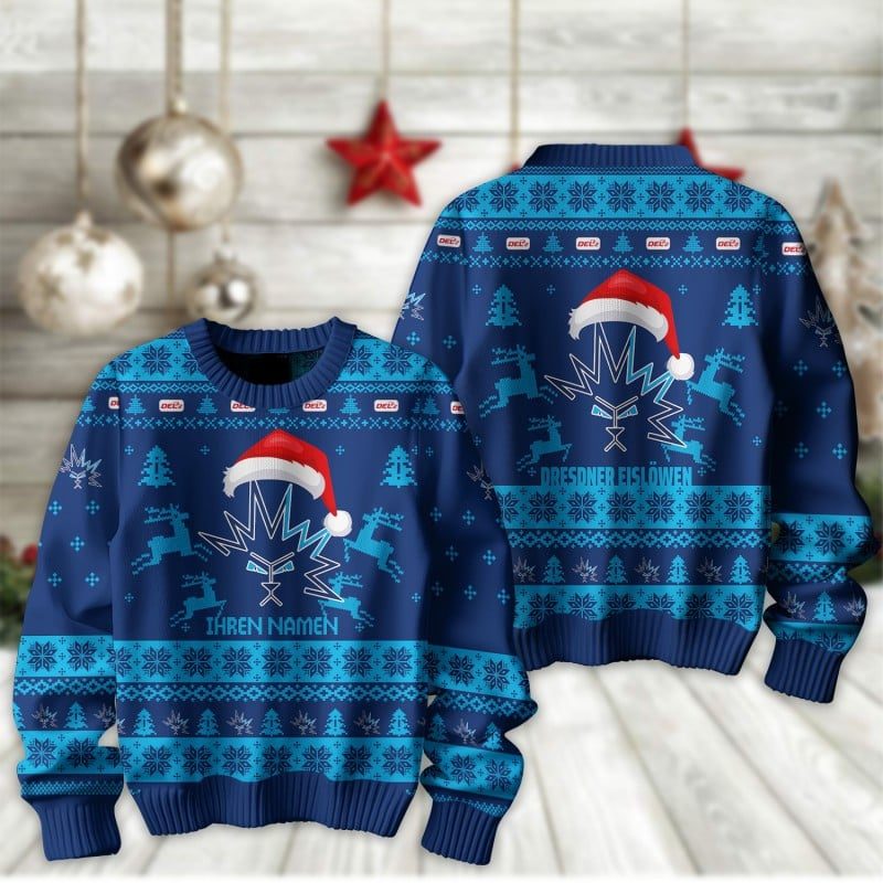 Dresdner Eislöwen Fan Edition Weihnachtspullover im neuen Design – Individueller Name Dresdner Eislöwen Fan Edition Weihnachtspullover im neuen Design – Individueller Name