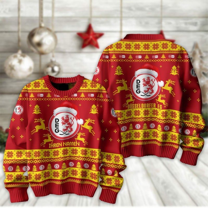 Düsseldorfer EG Fan Edition Weihnachtspullover im neuen Design – Individueller Name Düsseldorfer EG Fan Edition Weihnachtspullover im neuen Design – Individueller Name