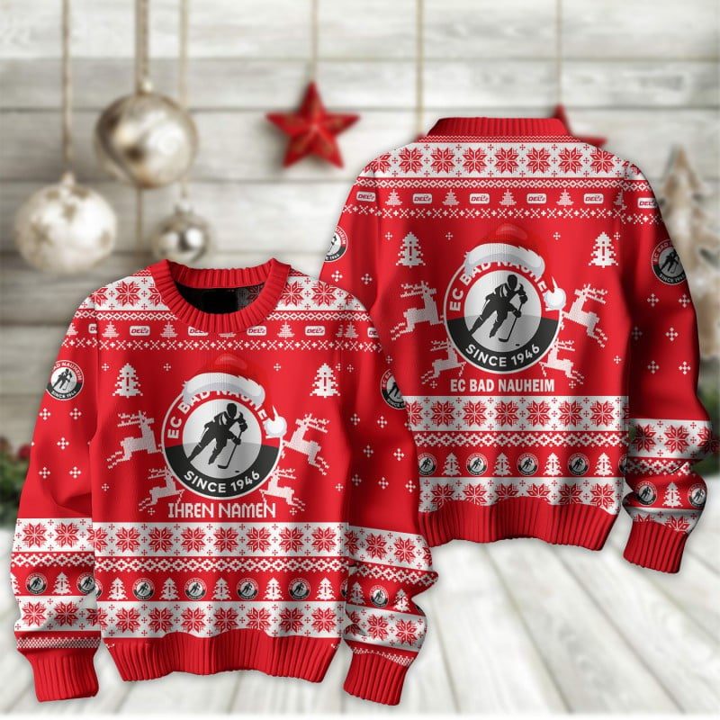 EC Bad Nauheim Fan Edition Weihnachtspullover im neuen Design – Individueller Name EC Bad Nauheim Fan Edition Weihnachtspullover im neuen Design – Individueller Name