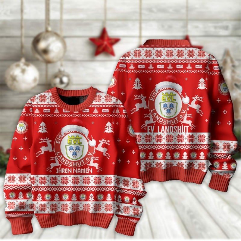 EV Landshut Fan Edition Weihnachtspullover im neuen Design – Individueller Name EV Landshut Fan Edition Weihnachtspullover im neuen Design – Individueller Name