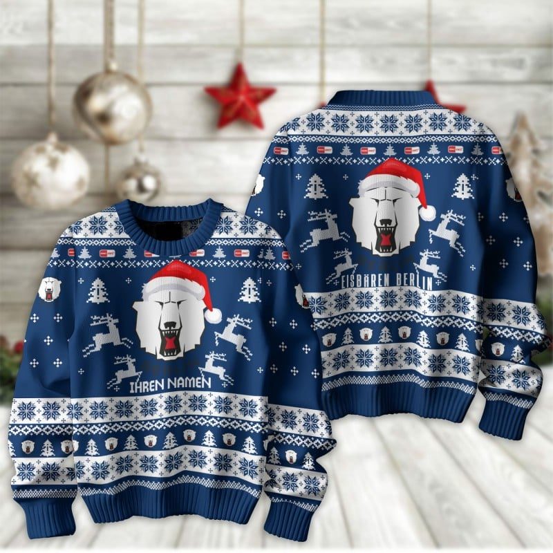 Eisbären Berlin Fan Edition Weihnachtspullover im neuen Design – Individueller Name Eisbären Berlin Fan Edition Weihnachtspullover im neuen Design – Individueller Name