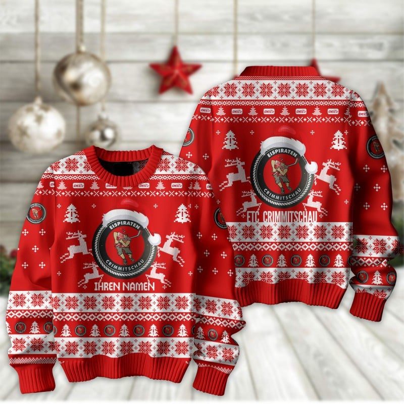 Eispiraten Crimmitschau Fan Edition Weihnachtspullover im neuen Design – Individueller Name Eispiraten Crimmitschau Fan Edition Weihnachtspullover im neuen Design – Individueller Name