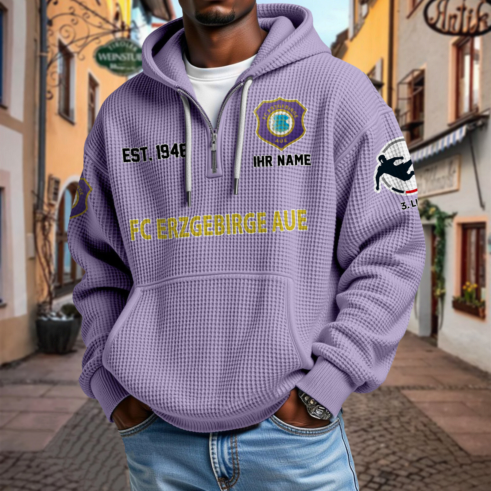 FC Erzgebirge Aue – Waffel-Hoodie neue Version mit Ihrem Namen FC Erzgebirge Aue – Waffel-Hoodie neue Version mit Ihrem Namen