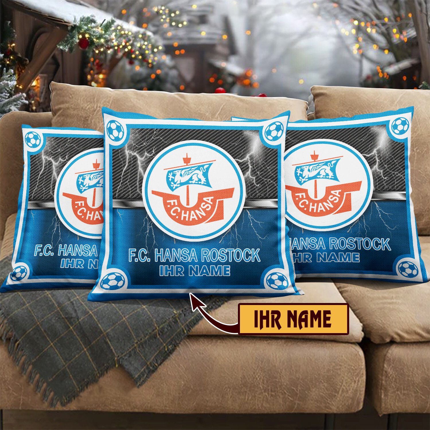 FC Hansa Rostock – Individueller Name im neuen Design, Kissen mit Füllung FC Hansa Rostock – Individueller Name im neuen Design, Kissen mit Füllung