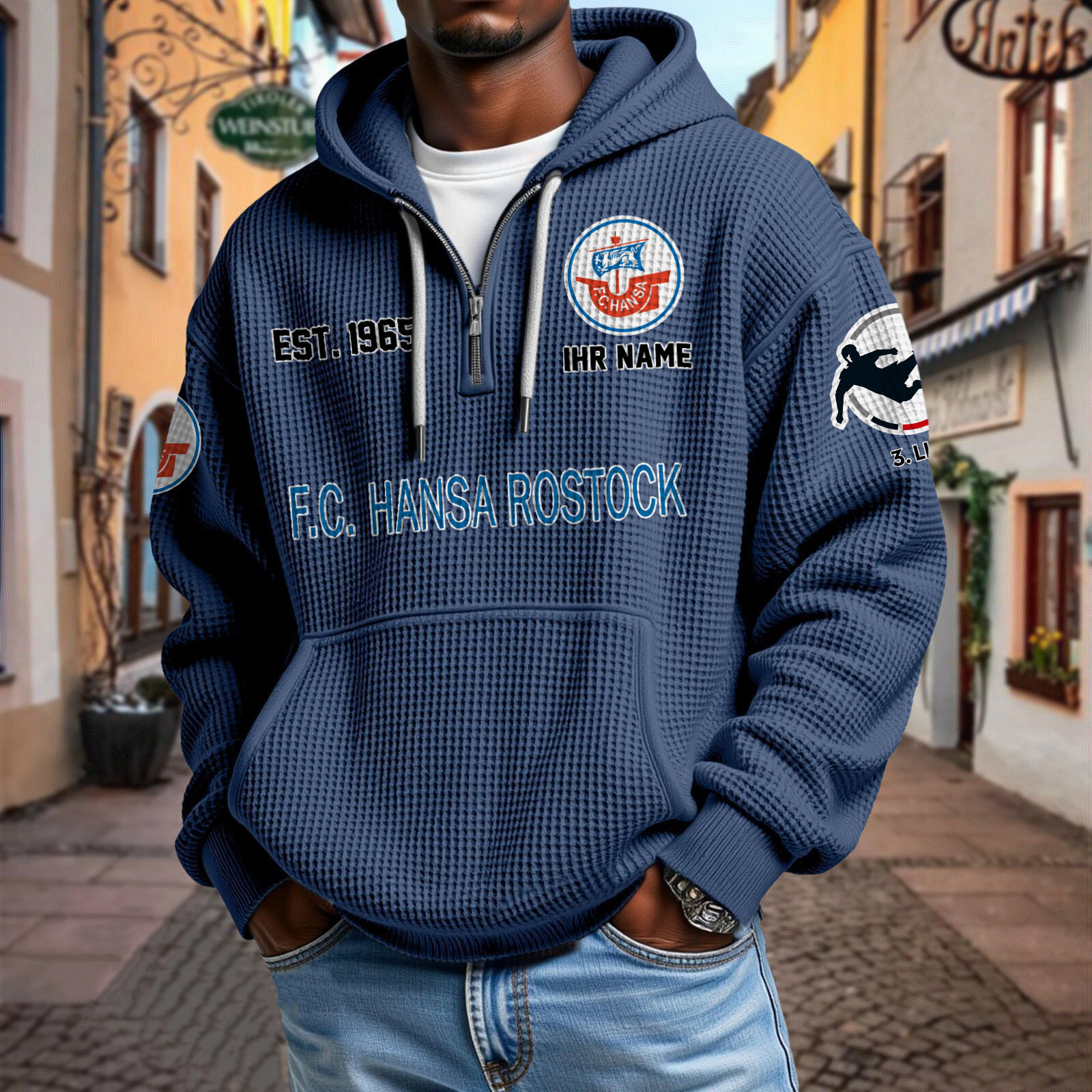 FC Hansa Rostock – Waffel-Hoodie neue Version mit Ihrem Namen FC Hansa Rostock – Waffel-Hoodie neue Version mit Ihrem Namen