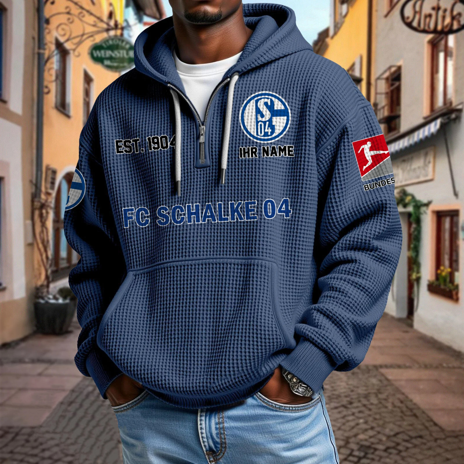 FC Schalke 04 – Waffel-Hoodie neue Version mit Ihrem Namen FC Schalke 04 – Waffel-Hoodie neue Version mit Ihrem Namen