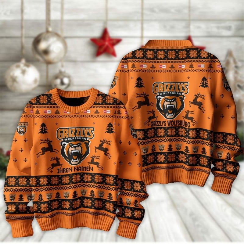 Grizzlys Wolfsburg Fan Edition Weihnachtspullover im neuen Design – Individueller Name Grizzlys Wolfsburg Fan Edition Weihnachtspullover im neuen Design – Individueller Name