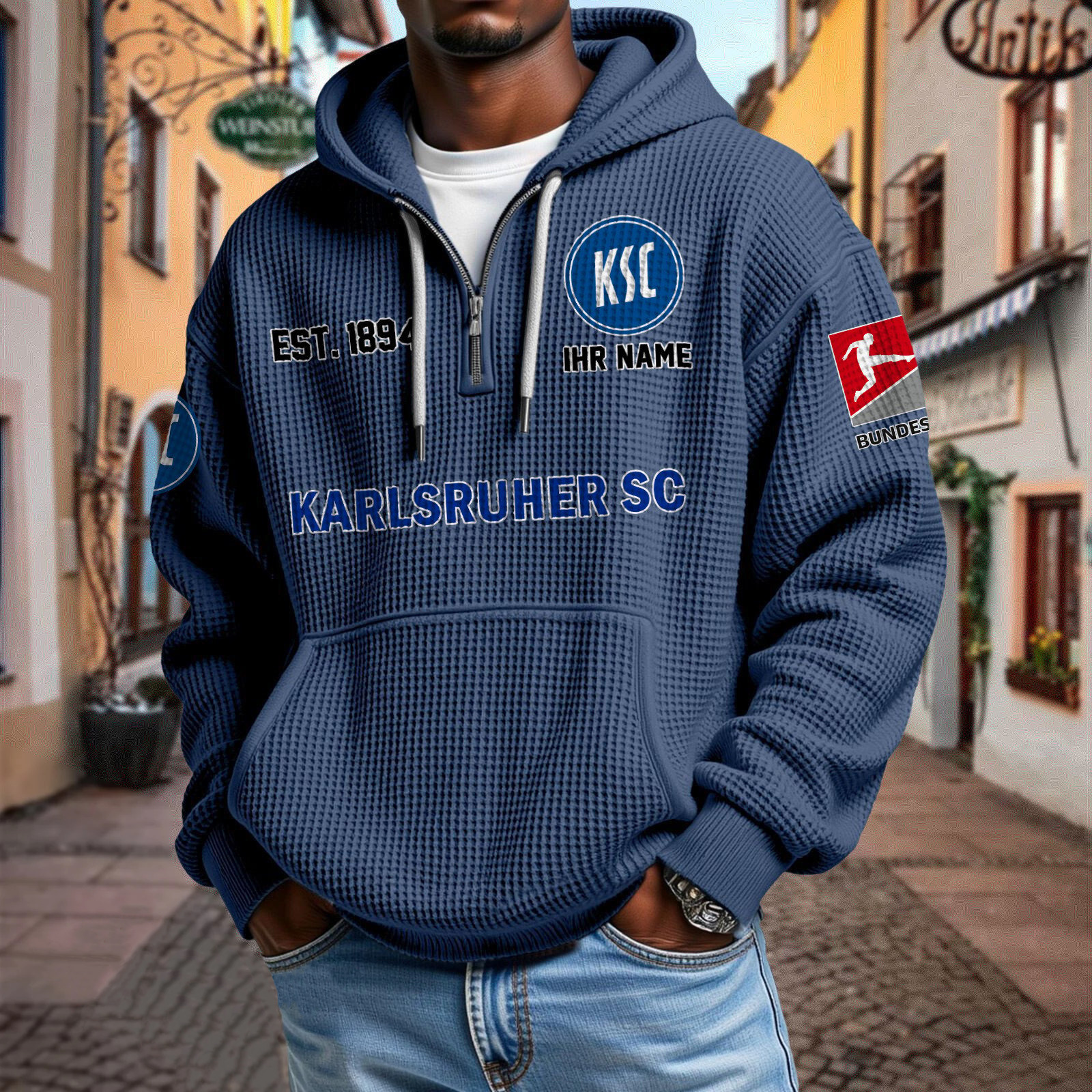 Karlsruher SC – Waffel-Hoodie neue Version mit Ihrem Namen Karlsruher SC – Waffel-Hoodie neue Version mit Ihrem Namen