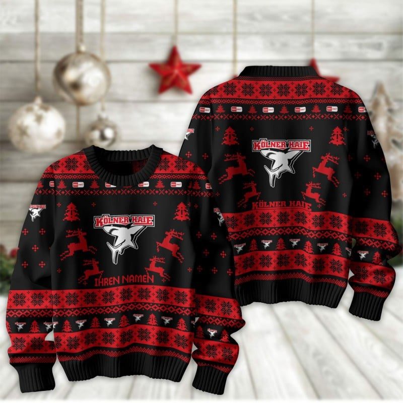 Kölner Haie Fan Edition Weihnachtspullover im neuen Design – Individueller Name Kölner Haie Fan Edition Weihnachtspullover im neuen Design – Individueller Name