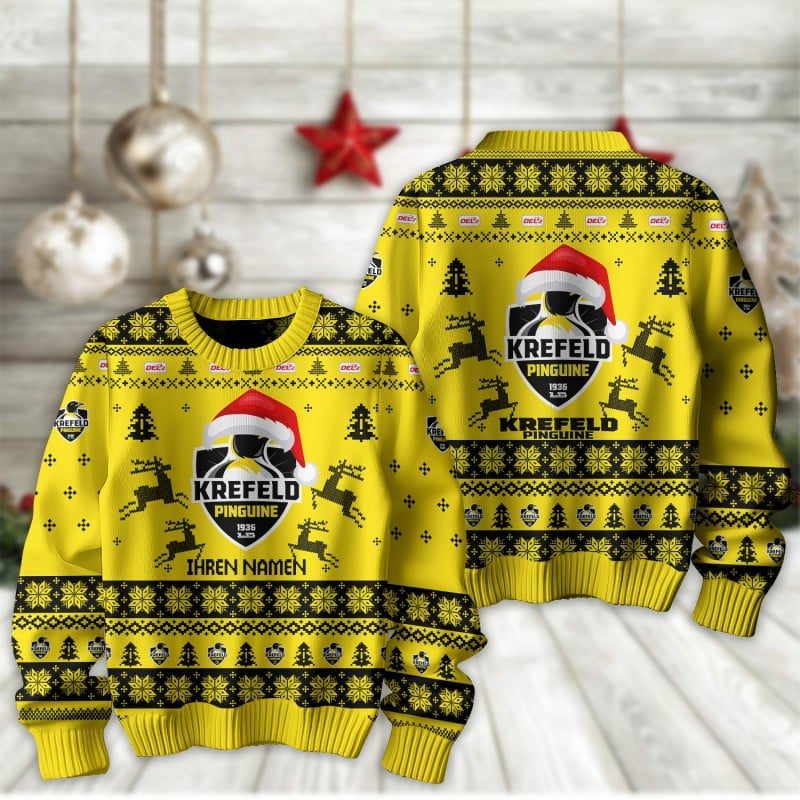 Krefeld Pinguine Fan Edition Weihnachtspullover im neuen Design – Individueller Name Krefeld Pinguine Fan Edition Weihnachtspullover im neuen Design – Individueller Name