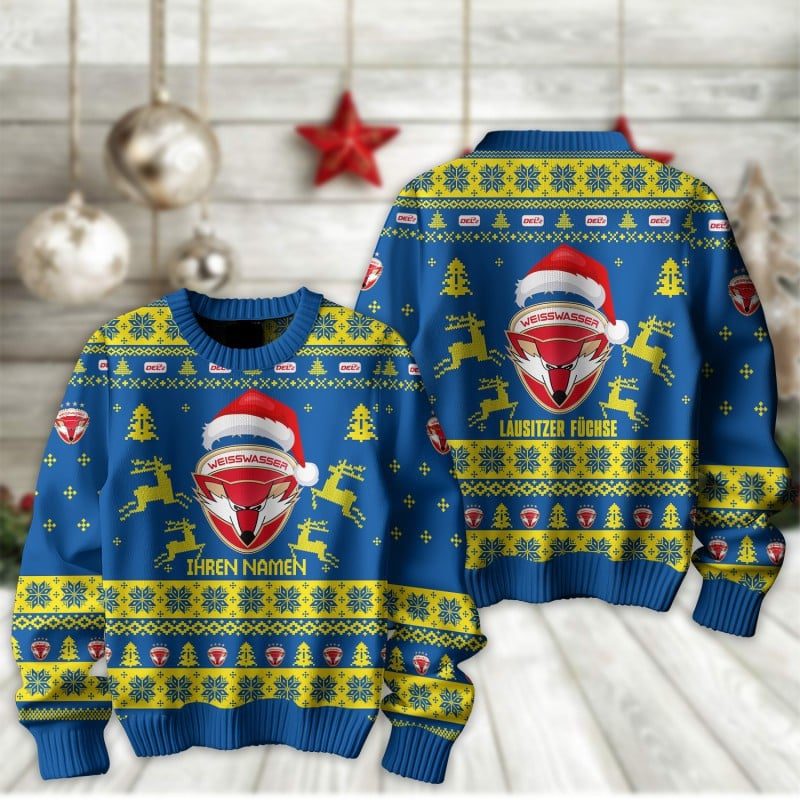 Lausitzer Füchse Fan Edition Weihnachtspullover im neuen Design – Individueller Name Lausitzer Füchse Fan Edition Weihnachtspullover im neuen Design – Individueller Name